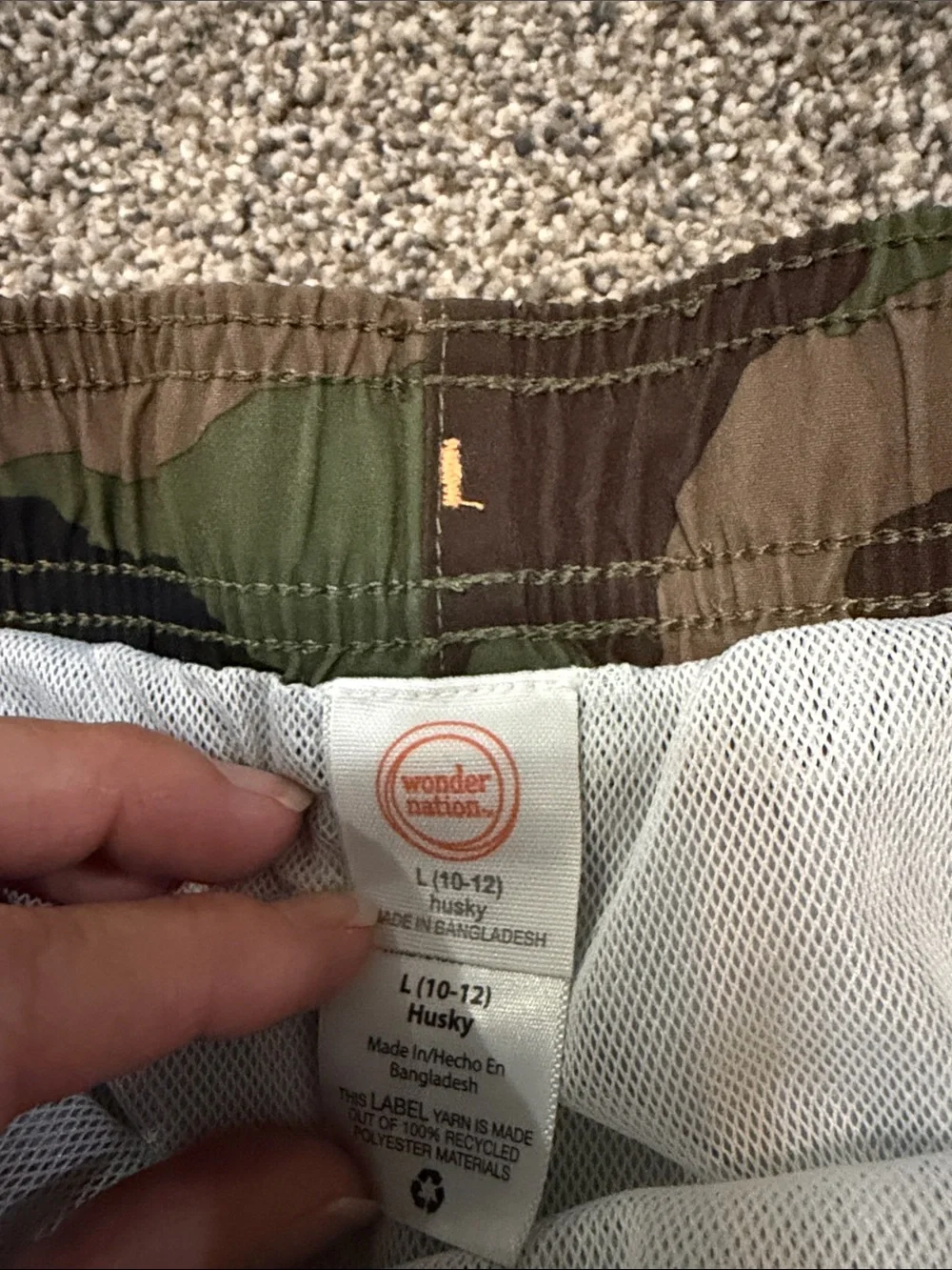 Boys wonder nation Camo Swim Trunks w/Orange Drawstring Size Large Husky 10/12